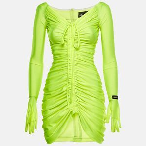 Richard Quinn Neon Green Jersey Glove Detail Ruched Mini Dress S
